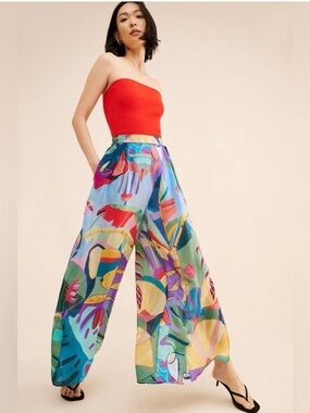 NWT Farm Rio Tropical Scenario Slit Wide Leg Pants Small